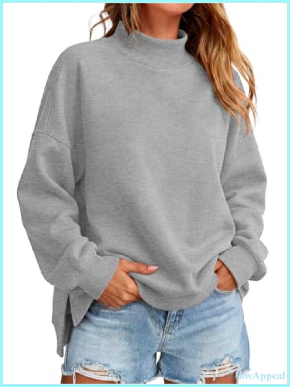 Mock Neck Oversized Sweatshirt Pullover Loose Fit Fall Outfit